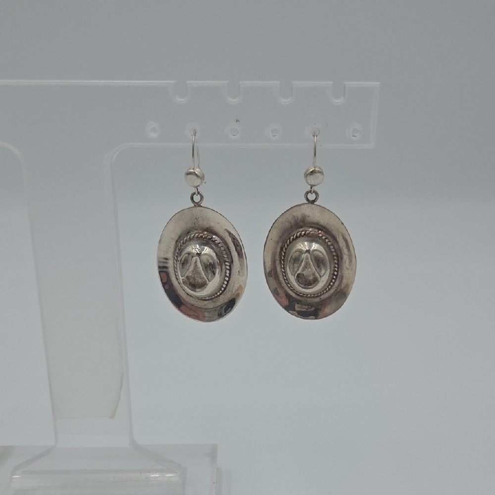 Sterling Silver Drop Western Hat Earrings